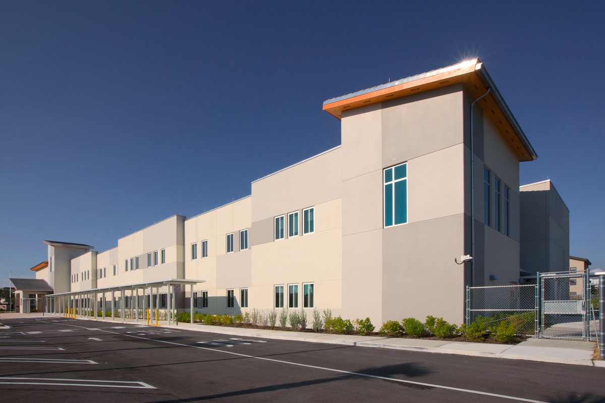 Architectural dropoff view of Andrea Castillo K8 school.